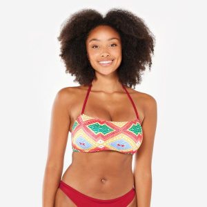 Góra kostiumu kąpielowego surfingowego damska Olaian Lori Sangria. Czerwone bikini OLAIAN, bez wzorów, z elastanu. W wyprzedaży za 19,99 zł.