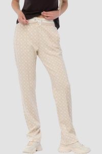 GUESS Beżowe damskie spodnie dresowe w monogram New Aggie, Rozmiar S. Brązowe spodnie dresowe Guess, s, z aplikacjami, z dresówki. Za 489,99 zł.
