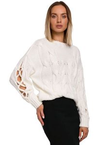 Made of emotion Sweter w kolorze kremowym rozmiar: L/XL. Brązowe swetry oversize Made Of Emotion, l, bez wzorów, bez ramiączek. Za 136,45 zł.