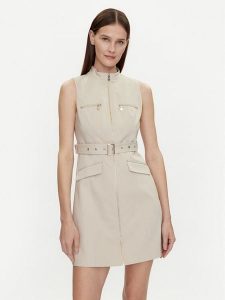 Morgan Sukienka codzienna 241-ROMEA Beżowy Slim Fit. Brązowe kombinezony Morgan, na co dzień, bez wzorów, z bawełny, bez kołnierzyka, bez ramiączek, proste. Za 449,99 zł.