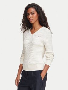 Tommy Hilfiger Sweter WW0WW44987 Kremowy Regular Fit. Białe swetry klasyczne TOMMY HILFIGER, xxs, z bawełny, bez kołnierzyka. Za 529,99 zł.