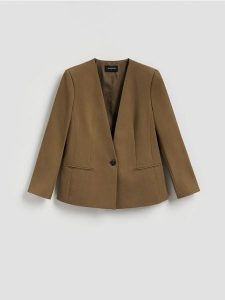 Gładka marynarka - oliwkowy. Zielone marynarki i żakiety Reserved, l, bez wzorów, z tkaniny. Za 199,99 zł.