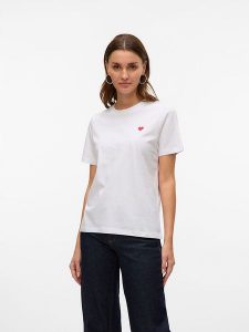 Vero Moda Koszulka w kolorze białym rozmiar: L. Białe bluzki Vero Moda, l, bez wzorów, z bawełny, bez kołnierzyka, bez ramiączek. Za 57,06 zł.