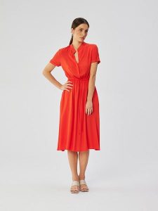 Stylove Sukienka w kolorze koralowym rozmiar: XXL. Czerwone sukienki Stylove, xxl, bez wzorów, z wiskozy, bez kołnierzyka, bez ramiączek, midi. Za 249,99 zł.