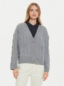 Tommy Hilfiger Kardigan WW0WW43089 Szary Regular Fit. Szare kardigany TOMMY HILFIGER, z wełny. Za 399,99 zł.