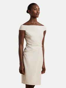LAUREN RALPH LAUREN Sukienka koktajlowa 253936389003 Écru Slim Fit. Sukienki Lauren Ralph Lauren, bez wzorów, z syntetyku, wizytowe, bez kołnierzyka, bez ramiączek. Za 589,99 zł.