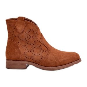 Ażurowe Botki Damskie Na Płaskim Obcasie Camel S.Barski HY42-151 brązowe. Brązowe botki na wiosnę, w ażurowe wzory, bez obcasa, na obcasie, bez zapięcia. Za 233,73 zł.