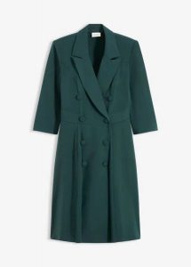 Sukienka żakietowa z rozrzerzanym dołem. Zielone sukienki bonprix, bez wzorów, eleganckie, bez kołnierzyka, bez ramiączek. Za 299,99 zł.