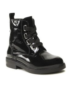 Lasocki Trzewiki WI16-ZOLA-02 Czarny. Czarne botki Lasocki, bez wzorów, z lakierowanej skóry, bez obcasa, na płaskiej podeszwie, bez zapięcia. Za 279,99 zł.