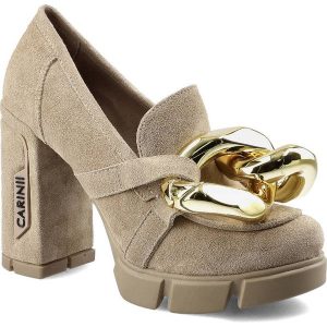 Beżowe Półbuty Carinii Damskie Eleganckie Obuwie. Brązowe półbuty Carinii, na lato, bez wzorów, ze skóry, bez obcasa, na słupku, bez zapięcia. Za 329,00 zł.