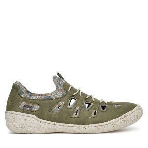 Półbuty Rieker. Zielone półbuty Rieker, bez wzorów, bez obcasa, na płaskiej podeszwie, bez zapięcia. Za 319,99 zł.