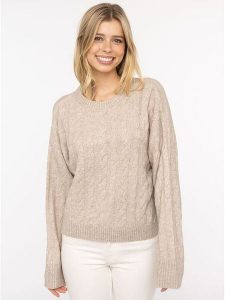 Zwillingsherz Sweter w kolorze beżowym rozmiar: S. Brązowe swetry oversize Zwillingsherz, s, bez wzorów, ze splotem, bez ramiączek. Za 180,06 zł.