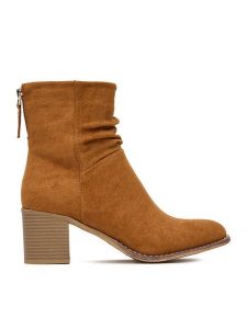 JENNY Botki CEO-MARTINA WS14438-22 Brązowy. Brązowe botki Jenny, bez wzorów, z materiału, bez obcasa, na słupku, bez zapięcia. Za 159,99 zł.