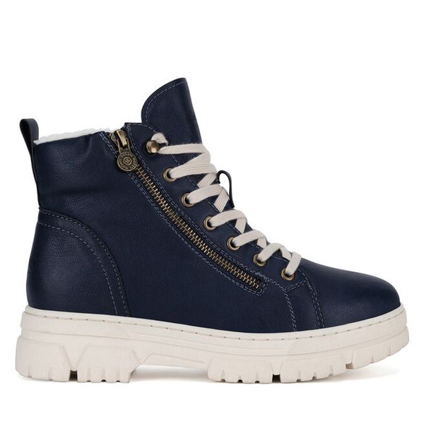 Trzewiki Go Soft. Niebieskie botki Go Soft, bez wzorów, bez obcasa, na płaskiej podeszwie, bez zapięcia. Za 159,99 zł.