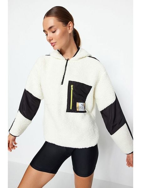 Trendyol Bluza polarowa w kolorze kremowo-czarnym rozmiar: XL. Brązowe bluzy Trendyol, xl, bez wzorów, z polaru, bez kaptura. Za 82,83 zł.