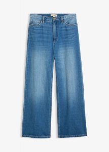 Jeansy wide leg, high waist. Niebieskie spodnie z wysokim stanem bonprix, bez wzorów, z jeansu, z podwyższonym stanem. Za 129,99 zł.