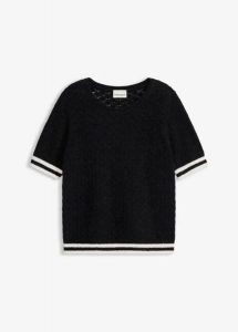 Sweter ażurowy z przędzy piórkowej. Czarne swetry klasyczne bonprix, bez kołnierzyka. Za 159,99 zł.