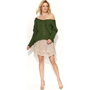 Khaki Sweter Krótki z Dużym Dekoltem V. Swetry klasyczne marki Molly.pl. Za 102,90 zł.