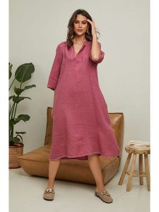 Joséfine Lniana sukienka "Granael" w kolorze różowym rozmiar: S. Różowe sukienki Joséfine, na co dzień, s, bez wzorów, ze lnu, bez kołnierzyka, bez ramiączek, midi, proste. Za 195,99 zł.