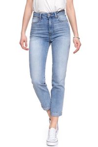 WRANGLER RETRO SLIM FIJI W239FH127 112127889. Niebieskie spodnie z wysokim stanem Wrangler, bez wzorów, z jeansu, z podwyższonym stanem. W wyprzedaży za 89,99 zł.