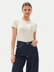 Guess T-Shirt Flowers W4YI30 J1314 Żółty Slim Fit. Żółte t-shirty Guess, xl, z aplikacjami, z bawełny, bez kołnierzyka, bez ramiączek. Za 89,99 zł.