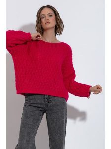 Fobya Sweter w kolorze różowym rozmiar: 40-42. Różowe swetry oversize Fobya, bez wzorów, ze splotem, bez ramiączek. Za 174,02 zł.