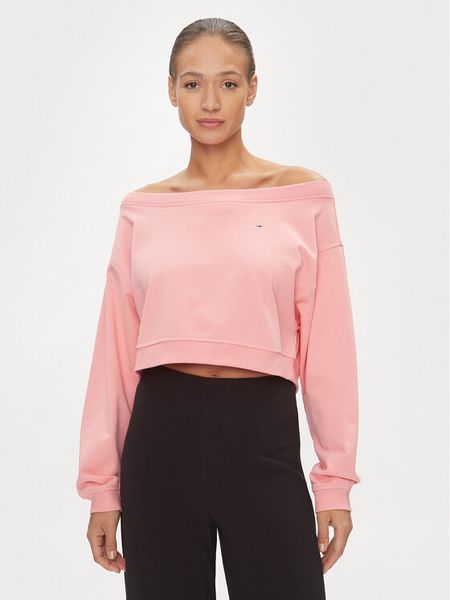 Tommy Jeans Bluza DW0DW17956 Różowy Cropped Fit. Czerwone bluzy Tommy Jeans, xl, bez wzorów, z jeansu, bez kaptura. Za 239,99 zł.