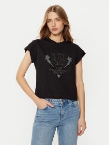 Guess T-Shirt W5RI06 I3Z14 Czarny Regular Fit. Czarne t-shirty Guess, l, z aplikacjami, z bawełny, bez kołnierzyka, bez ramiączek. Za 129,99 zł.