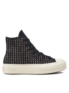 Converse Trampki Chuck Taylor All Star Lift Platform Crochet A09829C Czarny. Czarne trampki Converse, bez wzorów, z materiału, bez zapięcia. Za 289,99 zł.