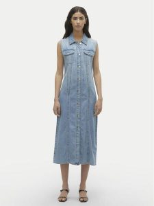 Vero Moda Sukienka jeansowa Zadie 10309673 Niebieski Regular Fit. Niebieskie kombinezony Vero Moda, s, bez wzorów, z bawełny, bez kołnierzyka, bez ramiączek. Za 149,99 zł.