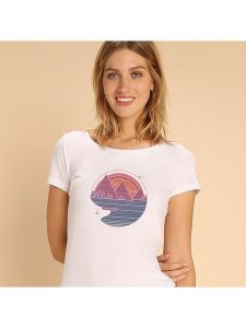 WOOOP Koszulka "The mountains are calling" w kolorze białym rozmiar: L. Białe bluzki Wooop, l, bez wzorów, z bawełny, bez kołnierzyka, bez ramiączek. Za 74,63 zł.