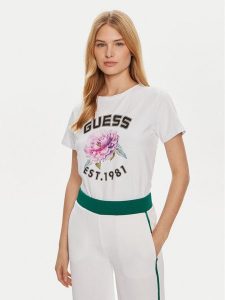 Guess T-Shirt Peony V4YI15 J1314 Biały Regular Fit. Białe t-shirty Guess, s, z aplikacjami, z bawełny, bez kołnierzyka, bez ramiączek. Za 89,99 zł.