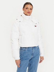 Tommy Jeans Kurtka puchowa Alaska DW0DW18609 Biały Cropped Fit. Białe kurtki Tommy Jeans, xl, bez wzorów, z jeansu, bez kaptura. Za 549,99 zł.