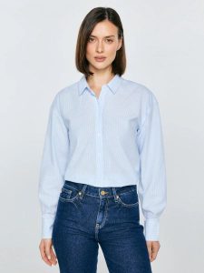 Koszula damska w paski niebieska Goplo 400. Niebieskie koszule Big Star, l, bez wzorów, z bawełny, bez kołnierzyka, bez ramiączek. Za 229,99 zł.