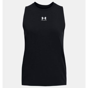 Top damski Under Armour Campus Muscle Tank. Czarne koszulki sportowe Under Armour, m, bez wzorów, bez kołnierzyka, bez ramiączek. Za 84,99 zł.
