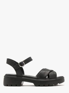 Czarne sandały z ozdobną cholewką. Czarne sandały Ryłko, bez wzorów, ze skóry, bez obcasa, bez zapięcia. W wyprzedaży za 159,99 zł.