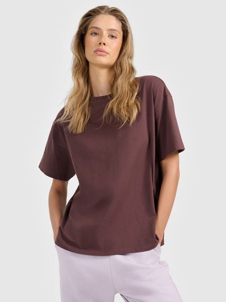 4F T-shirt loose gładki damski - brązowy S. Brązowe t-shirty 4f, s, bez wzorów, z dzianiny, bez kołnierzyka, bez ramiączek. Za 59,99 zł.