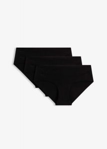 Figi hipster, nieodznaczające się, z miękką bawełną (3 szt.). Czarne figi bonprix, bez wzorów, z bawełny. Za 72,99 zł.