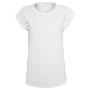 T-shirt Damski Slim Basic. Białe t-shirty BUILD YOUR BRAND, l, bez wzorów, bez kołnierzyka, bez ramiączek. Za 65,99 zł.