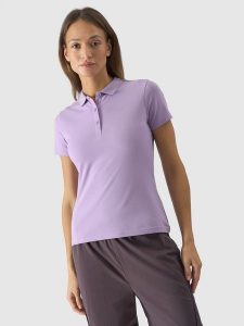 4F Koszulka polo slim damska - fioletowa XS. Fioletowe bluzki 4f, xs, bez wzorów, z bawełny, klasyczne, bez kołnierzyka, bez ramiączek. W wyprzedaży za 59,99 zł.