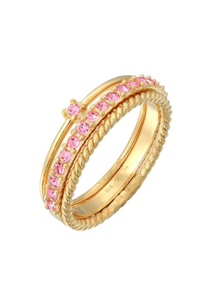 Elli Damski Zestaw Multi-Colour mieniący się kryształami Pink z pozłacanego srebra próby 925 Sterling Silver Pierścionki 1 ct. Różowe pierścionki Elli, z kryształem, pozłacane. Za 393,99 zł.