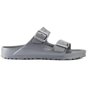 Klapki damskie Birkenstock Arizona EVA Metallic Silver. Szare klapki Birkenstock, bez wzorów, z materiału, bez obcasa. Za 189,99 zł.