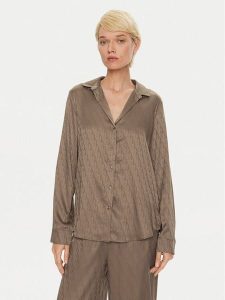 Calvin Klein Koszulka piżamowa Buttondown 000QS7302E Brązowy Regular Fit. Brązowe koszule nocne Calvin Klein, bez wzorów, z syntetyku, bez ramiączek. Za 159,99 zł.