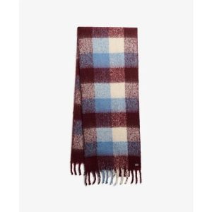 Szalik w kratę dla kobiet Superdry. Czerwone szaliki Superdry, na zimę, z aplikacjami. Za 269,30 zł.