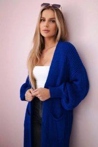 Sweter długi kardigan chabrowy. Niebieskie długie swetry KESI, l, z włókna, bez kołnierzyka, plus size. Za 175,65 zł.