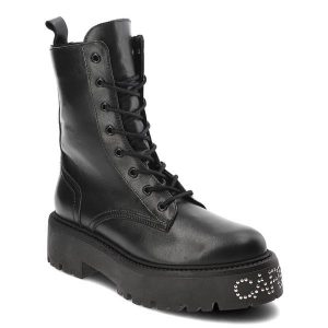 Czarne Botki Carinii Buty Damskie Na Platformie. Czarne botki Carinii, z aplikacjami, ze skóry, bez obcasa, na platformie, bez zapięcia. Za 569,00 zł.