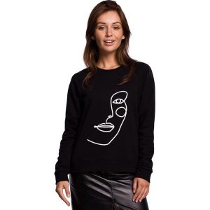 Czarna Klasyczna Bluza Dresowa z Nadrukiem. Czarne bluzy MOE, l, bez wzorów, z bawełny, bez kaptura. Za 219,90 zł.
