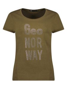 Geographical Norway Koszulka "Jutifa" w kolorze khaki rozmiar: M. Brązowe bluzki Geographical Norway, m, bez wzorów, bez kołnierzyka, bez ramiączek. Za 52,67 zł.