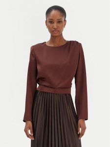 Rinascimento Bluzka CFC0126404003 Brązowy Regular Fit. Brązowe bluzki Rinascimento, xs, bez wzorów, z syntetyku, bez kołnierzyka, bez ramiączek. Za 289,99 zł.