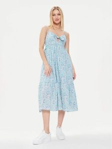 Pepe Jeans Sukienka letnia Mallory Print PL953533 Niebieski Regular Fit. Niebieskie kombinezony Pepe Jeans, na lato, m, bez wzorów, z bawełny, bez kołnierzyka, bez ramiączek. Za 379,99 zł.